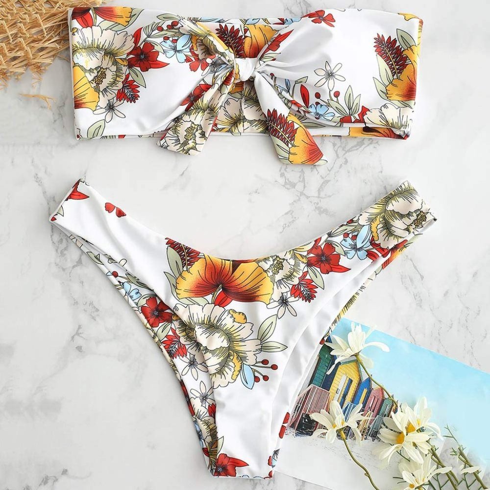 Bikini Swimsuit Floral Print White
